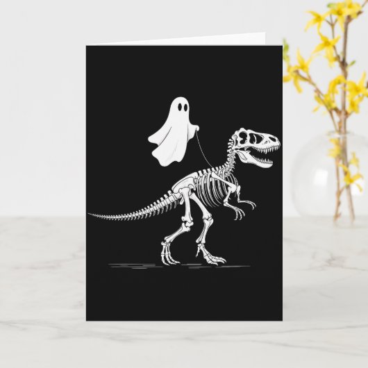 Halloween Ghost Walking Dinosaur Skeleton T Rex Fu Kaart (Gele Bloem)