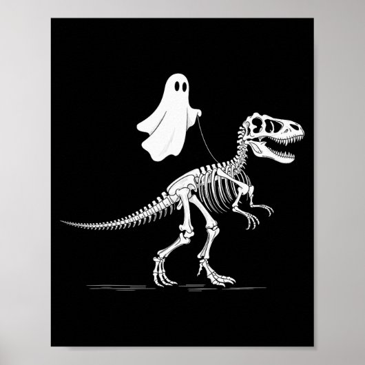 Halloween Ghost Walking Dinosaur Skeleton T Rex Fu Poster (Voorkant)