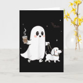 Halloween Ghost Walking Dog Soky Season Halloween  Kaart (Gele Bloem)