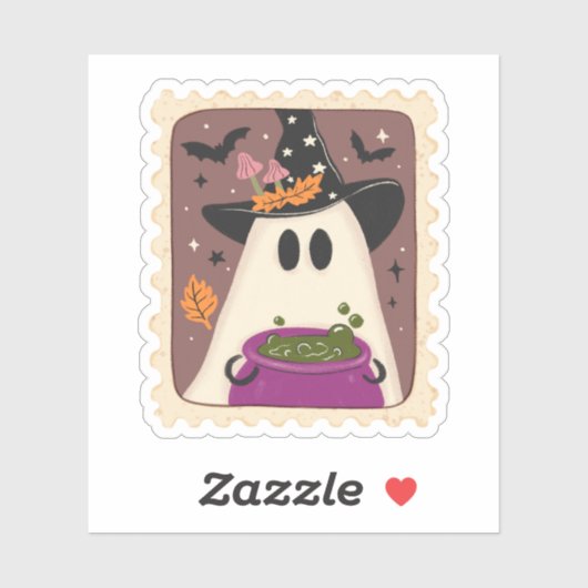  Halloween Ghost Witch & Cauldron Stamp Sticker (Vel)
