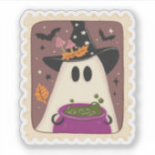  Halloween Ghost Witch & Cauldron Stamp Sticker (Voorkant)