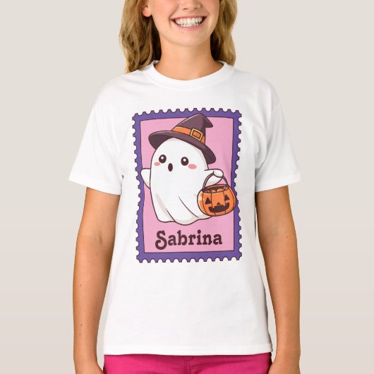 Halloween Ghost Witch Custom Name Stamp T-shirt (Voorkant)