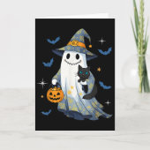 Halloween Ghost Witch Holding Black Cat Funny Hall Kaart (Voorkant)