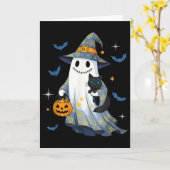Halloween Ghost Witch Holding Black Cat Funny Hall Kaart (Gele Bloem)