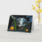 Halloween Ghost Witch rats and crows, scared ghost Kaart (Gele Bloem)
