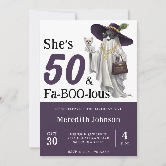 Halloween Ghost Women's Fabulous 50th Birthday Kaart (Voorkant)