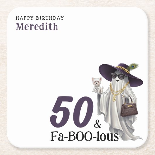 Halloween Ghost Women's Fabulous 50th Birthday Kartonnen Onderzetters (Voorkant)