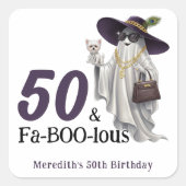 Halloween Ghost Women's Fabulous 50th Birthday Vierkante Sticker (Voorkant)