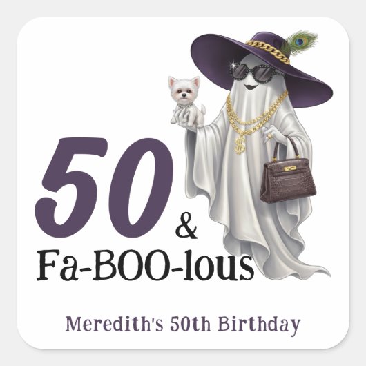 Halloween Ghost Women's Fabulous 50th Birthday Vierkante Sticker (Voorkant)