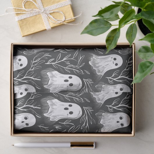  Halloween Ghost Zwart & Wit Patroon Tissuepapier (Geschenk)