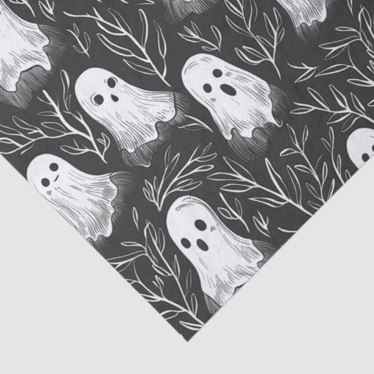  Halloween Ghost Zwart & Wit Patroon Tissuepapier (Detail)