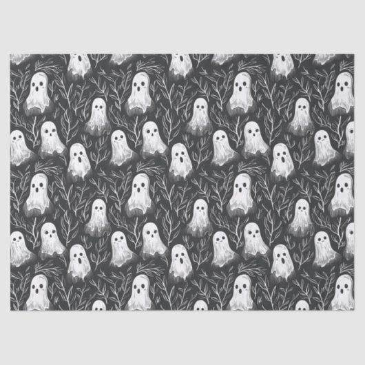  Halloween Ghost Zwart & Wit Patroon Tissuepapier (Voorkant)