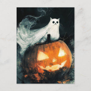 Halloween GhostCat en Jack op Lantern Briefkaart