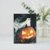 Halloween GhostCat en Jack op Lantern Briefkaart (Staand voorkant)