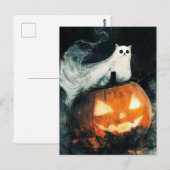 Halloween GhostCat en Jack op Lantern Briefkaart (Voorkant / Achterkant)