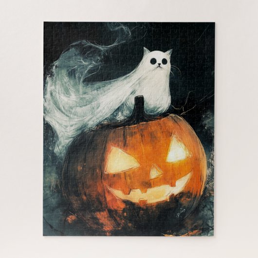 Halloween GhostCat en Jack op Lantern Legpuzzel (Verticaal)
