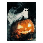 Halloween GhostCat en Jack op Lantern Perfect Poster (Voorkant)