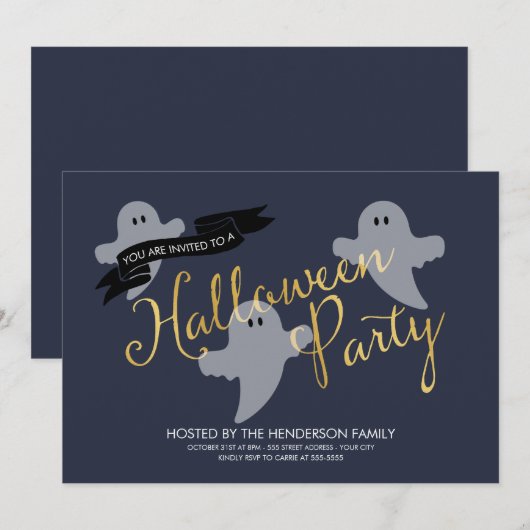 Halloween Ghosties - Uitnodiging voor Halloween Pa (Voorkant / Achterkant)