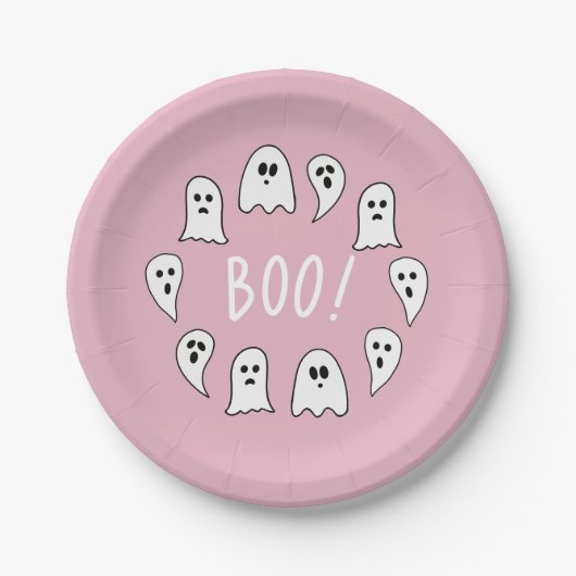 Halloween Ghosts Boo Pink Papieren Bordje (Voorkant)