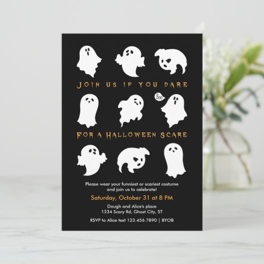 Halloween Ghosts Costume Party Uitnodiging (Staand voorkant)