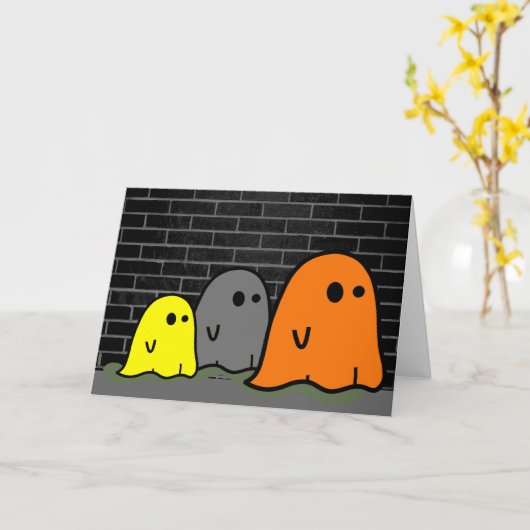 Halloween Ghosts Cute Kaart (Gele Bloem)