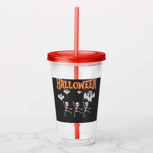 Halloween Ghosts en Dancing Skeletons Shirt Acryl Drinkbeker (Voorkant)
