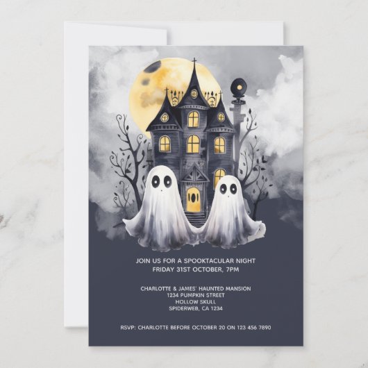 Halloween Ghosts en Haunted House Kaart (Voorkant)