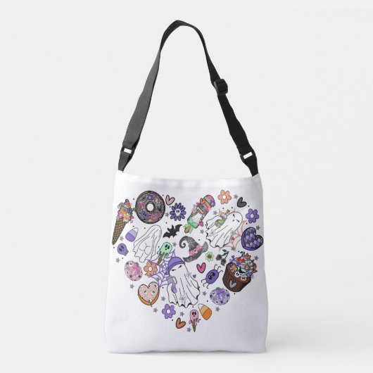 Halloween Ghosts en Pumpkin Clipart Hartvorm Crossbody Tas (Achterkant)