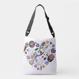 Halloween Ghosts en Pumpkin Clipart Hartvorm Crossbody Tas