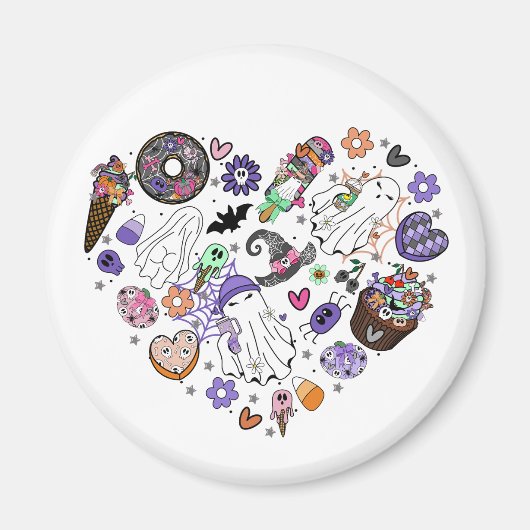 Halloween Ghosts en Pumpkin Clipart Hartvorm Magneet (Voorkant)