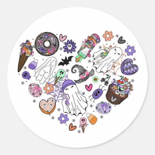 Halloween Ghosts en Pumpkin Clipart Hartvorm Ronde Sticker (Voorkant)