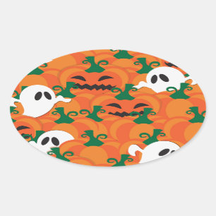 Halloween Ghosts Haunted Pumpkin Patch Ovale Sticker