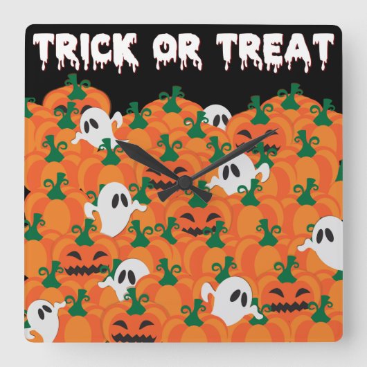 Halloween Ghosts Haunted Pumpkin Patch Vierkante Klok (Voorkant)