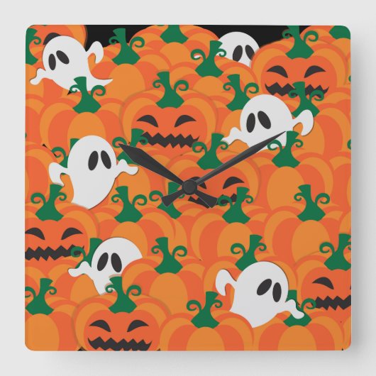 Halloween Ghosts Haunted Pumpkin Patch Vierkante Klok (Voorkant)
