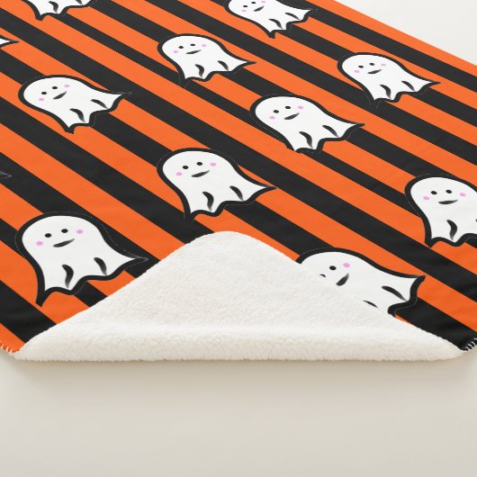Halloween Ghosts on Black and Orange Stripes Sherpa Deken (3/4)