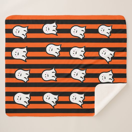 Halloween Ghosts on Black and Orange Stripes Sherpa Deken (Voorkant (horizontaal))