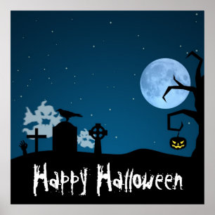Halloween Ghosts op Graveyard Poster