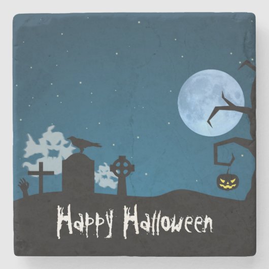 Halloween Ghosts op Graveyard Stenen Onderzetter (Voorkant)
