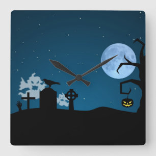 Halloween Ghosts op Graveyard Vierkante Klok