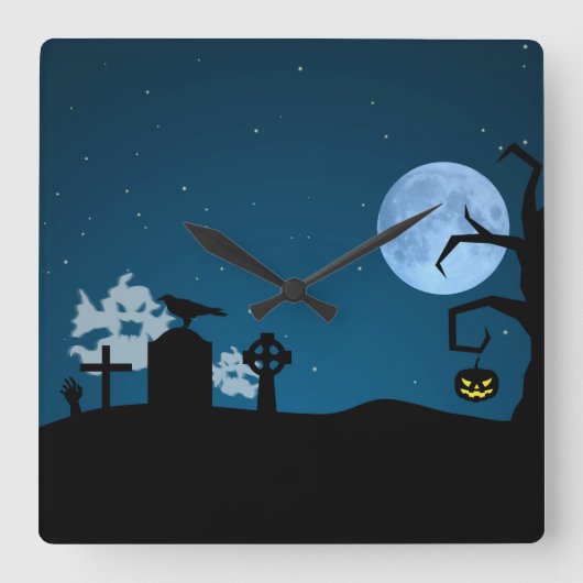 Halloween Ghosts op Graveyard Vierkante Klok (Voorkant)