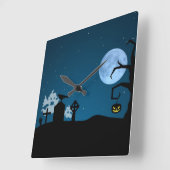 Halloween Ghosts op Graveyard Vierkante Klok (Hoek)