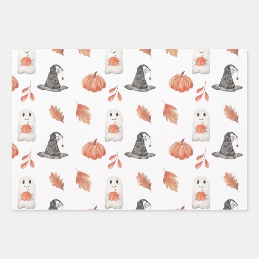 Halloween Ghosts Pumpkin Waterverf Wrapping Paper (Voorkant 3)