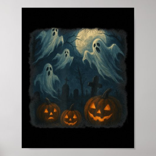 Halloween. Ghosts, Pumpkins And Graveyard! Poster (Voorkant)
