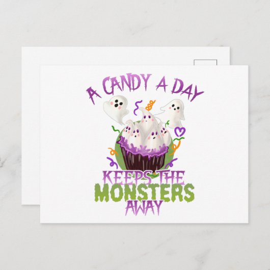 Halloween Ghosts Snoep een dag houdt Monsters weg Briefkaart (Voorkant / Achterkant)