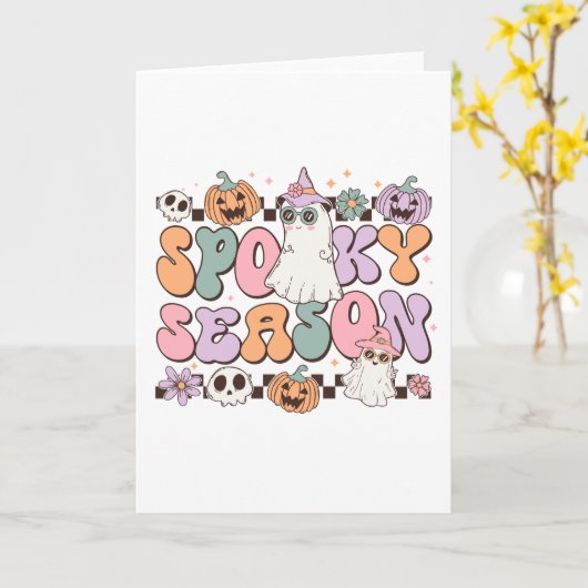 Halloween Ghosts Spooky Seizoen Kaart (Gele Bloem)