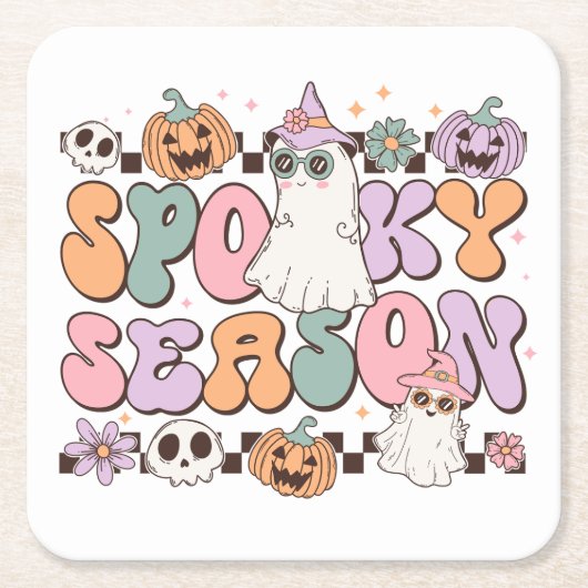 Halloween Ghosts Spooky Seizoen Kartonnen Onderzetters (Voorkant)