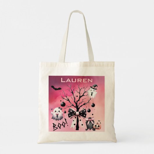 Halloween Ghosts Trick or treat - Roze en Zwart Tote Bag (Achterkant)