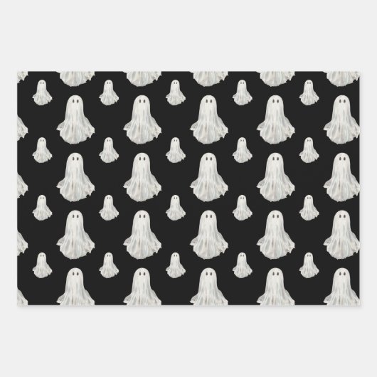 Halloween Ghosts Waterverf Pattern Wrapping Paper (Voorkant 3)