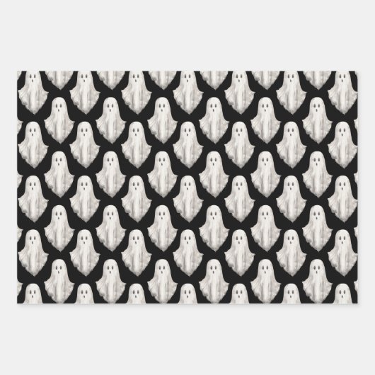 Halloween Ghosts Waterverf Pattern Wrapping Paper (Voorkant)