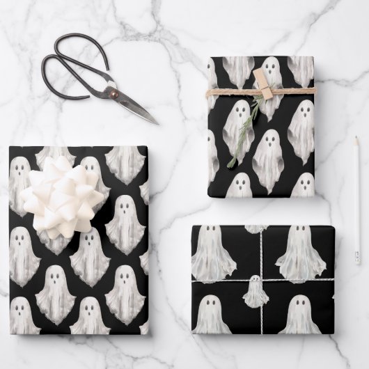 Halloween Ghosts Waterverf Pattern Wrapping Paper (Voorkant)